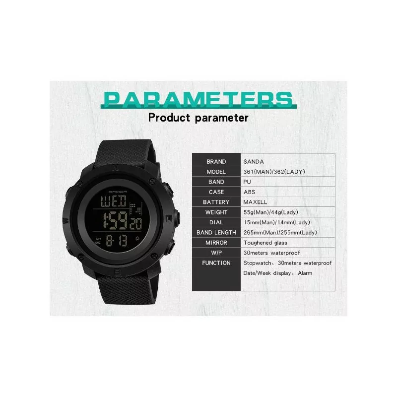 montre étanche pour jeunes, montre numérique de sport, double affichage Sanda
