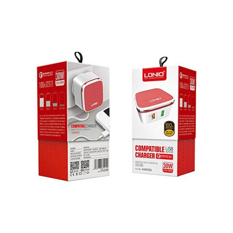 LDNIO A2405Q Qualcomm 2.0 Quick Charge Dual USB avec AUTO-ID et câble micro USB