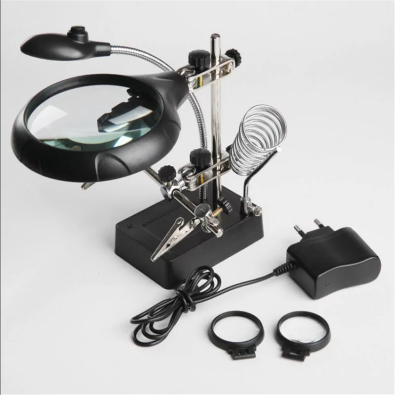 Loupe De Troisième Main MG16129C (5 LED + Compartiment 3 Piles 3AA +Chargeur)