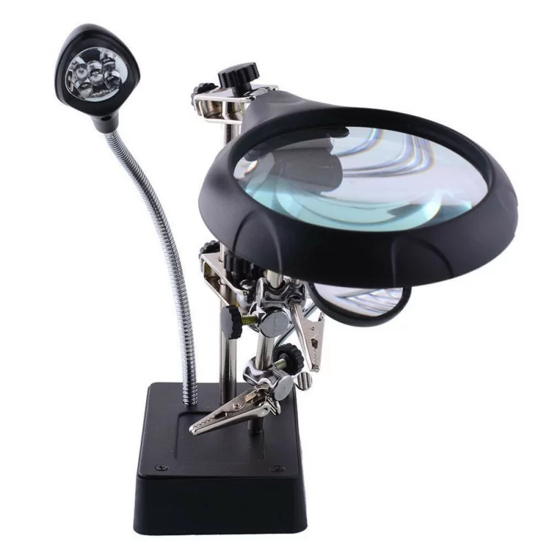 Loupe De Troisième Main MG16129C (5 LED + Compartiment 3 Piles 3AA +Chargeur)