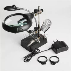 Loupe De Troisième Main MG16129C (5 LED + Compartiment 3 Piles 3AA +Chargeur)