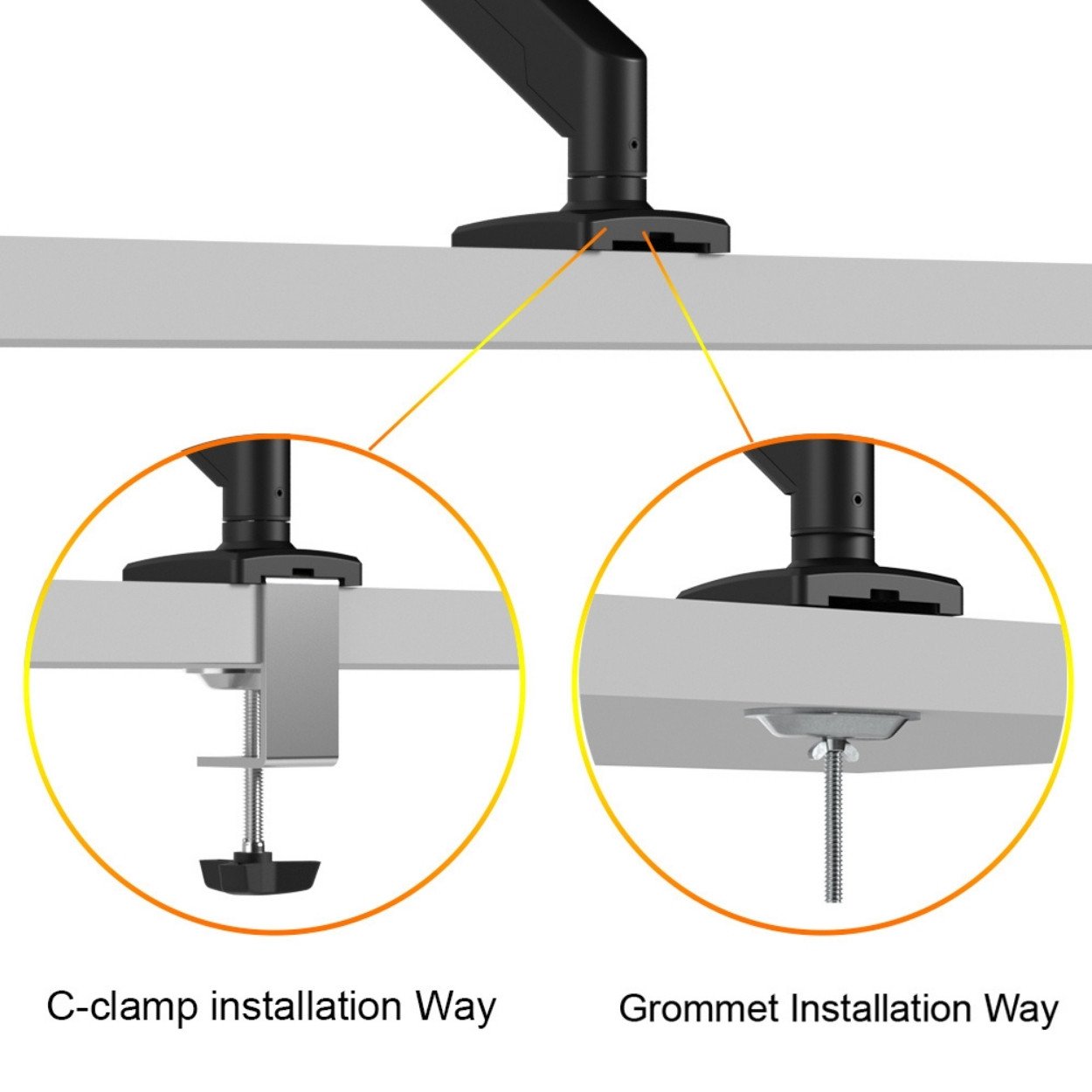 Modes de fixation pince ou perçage support CHARVOUNT