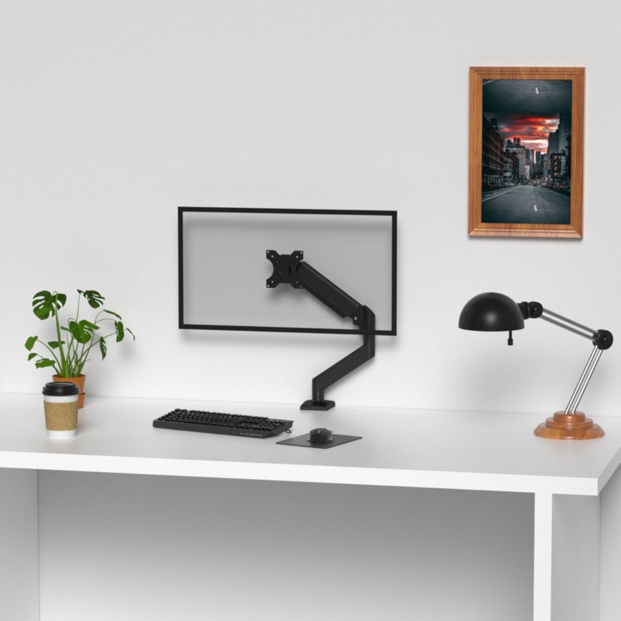 Support moniteur CHARVOUNT installé sur bureau