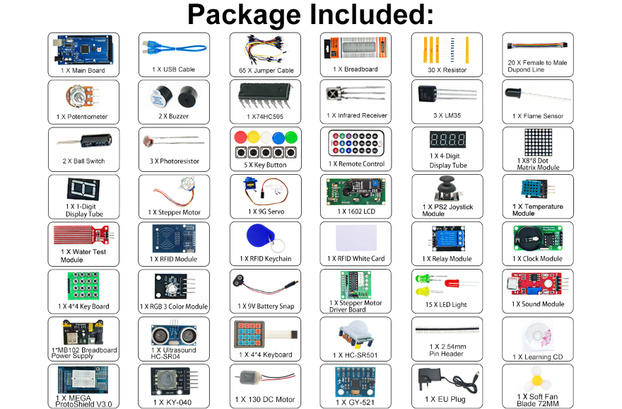 Composants inclus dans le kit Arduino