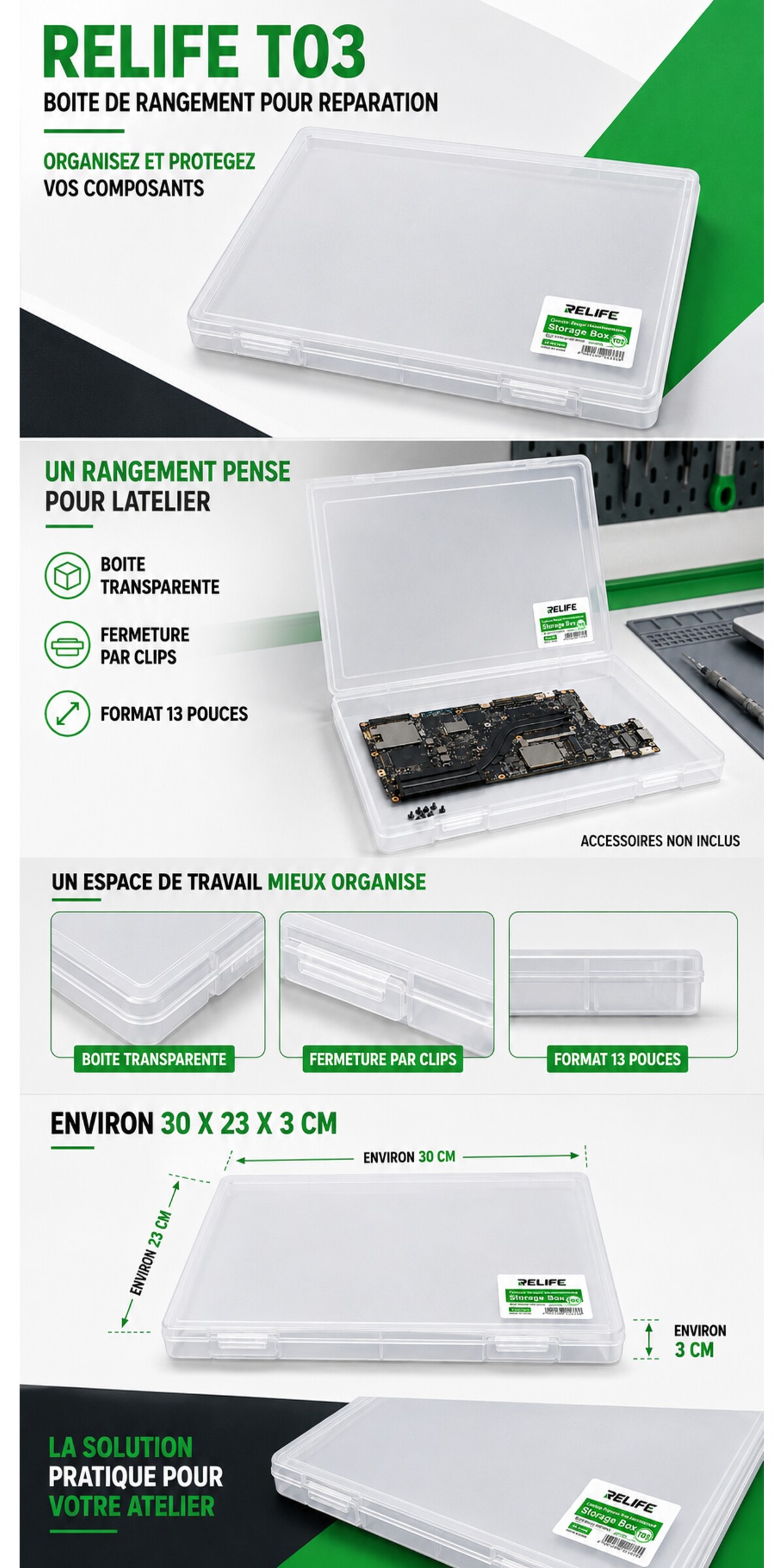 Boite de Rangement RELIFE T03 13 Pouces pour Reparation Ordinateur Portable