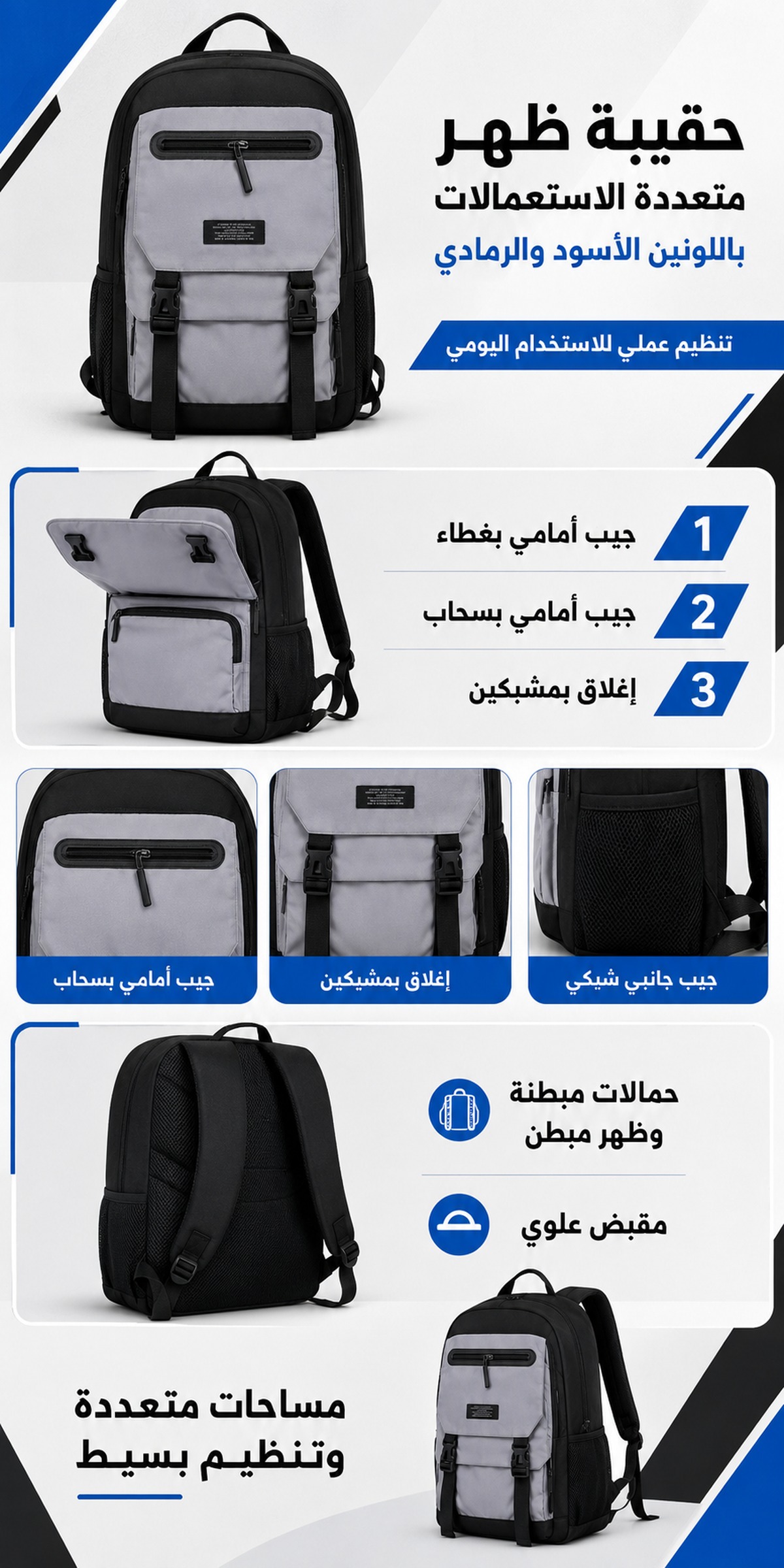 Sac a Dos Multifonction Noir et Gris