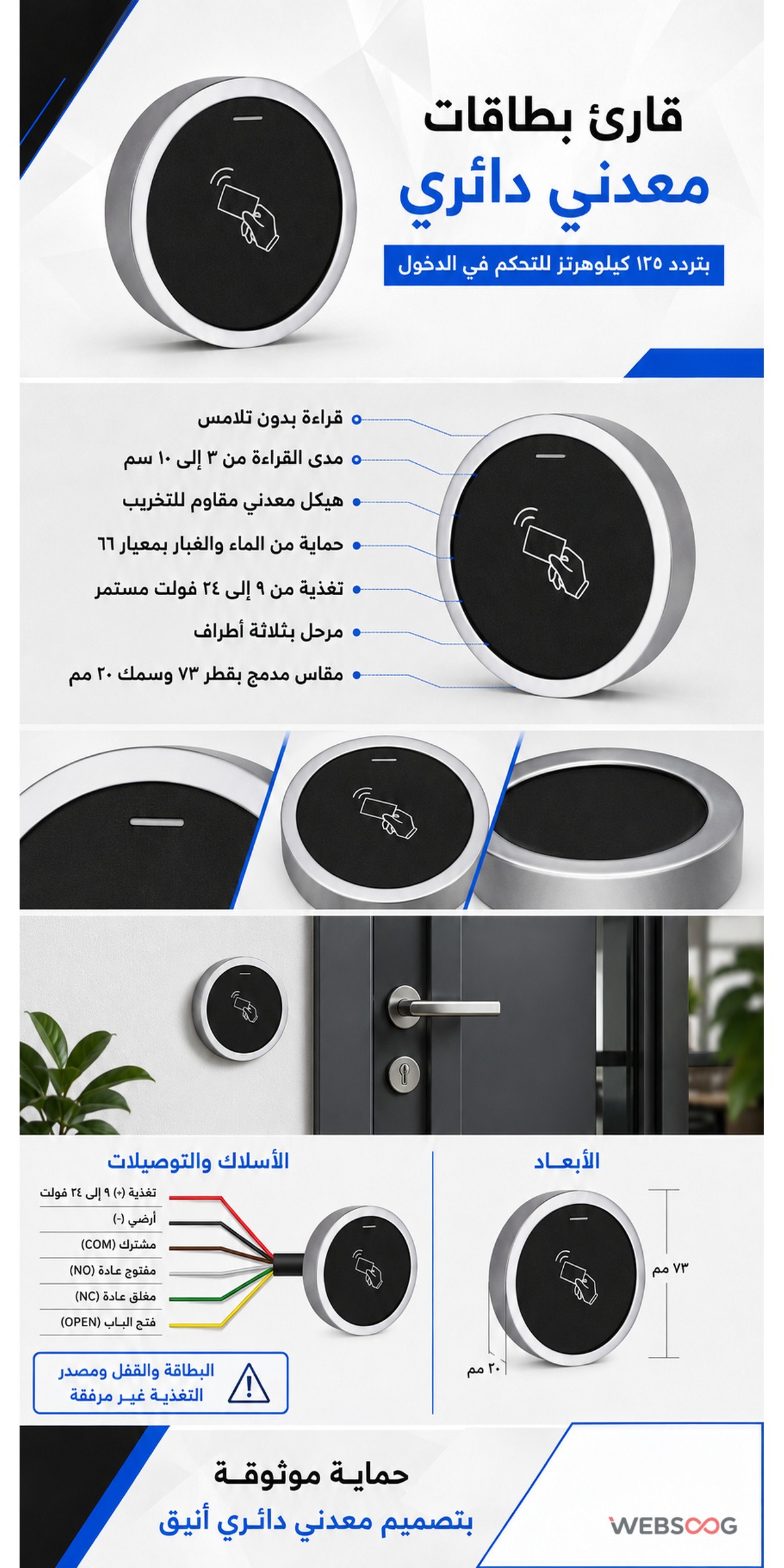 Lecteur de Carte RFID Metallique Rond 125 KHz