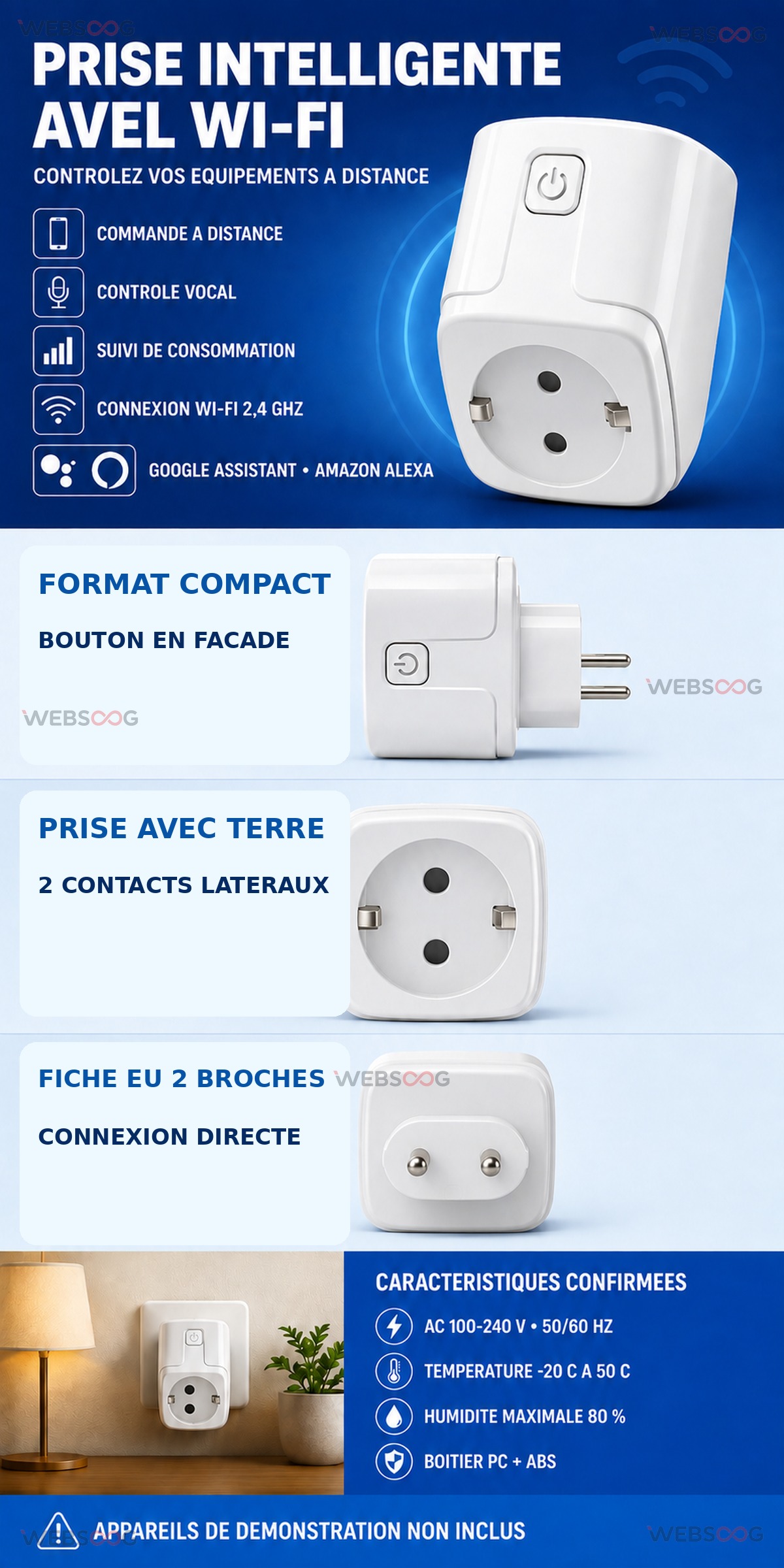 Prise intelligente AVEL WiFi avec suivi de consommation