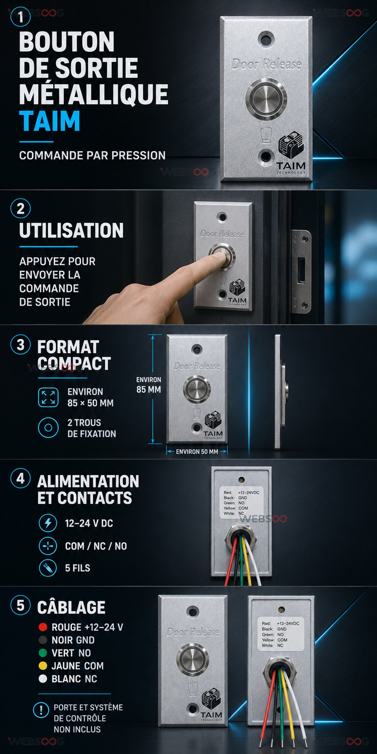 Bouton de sortie metallique TAIM Door Release 12 24V