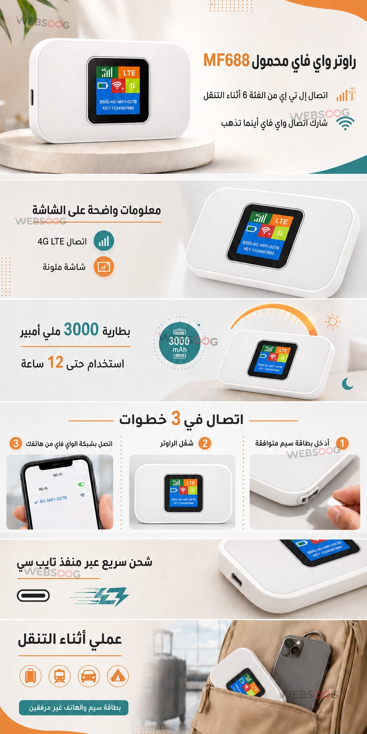 Routeur mobile WiFi MF688 LTE CAT6 3000 mAh Type C