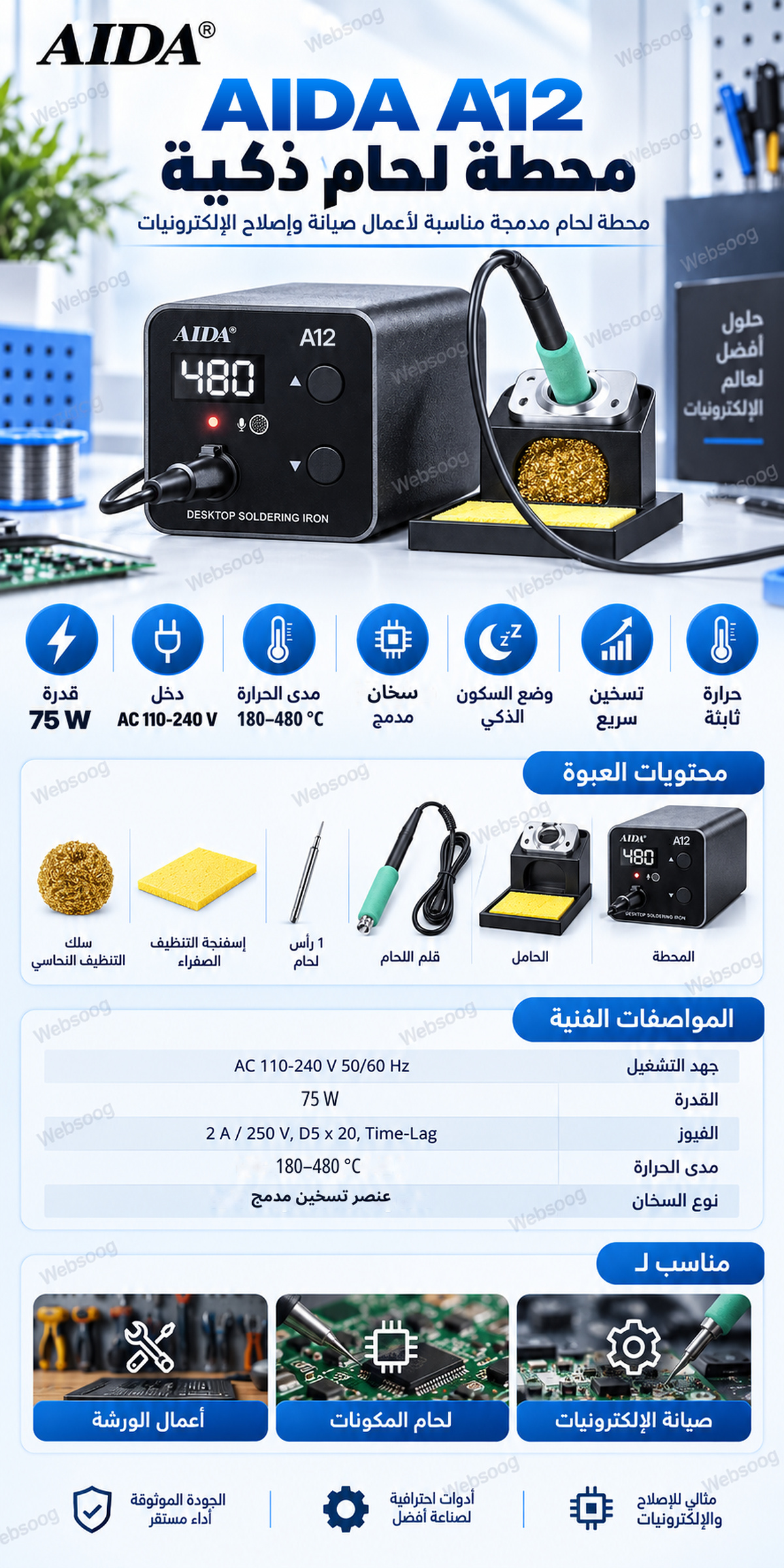 Station de Soudage AIDA A12 75W Temperature Reglable 180 a 480C