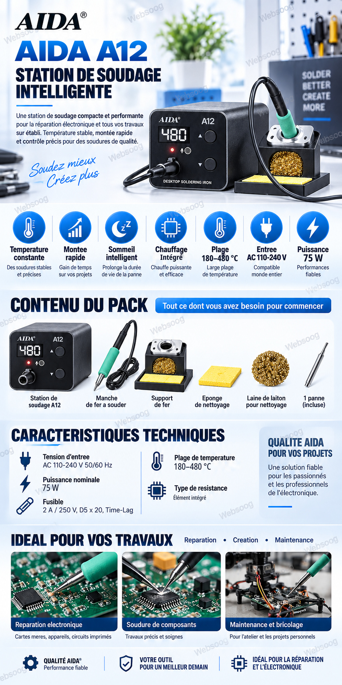 Station de Soudage AIDA A12 75W Temperature Reglable 180 a 480C