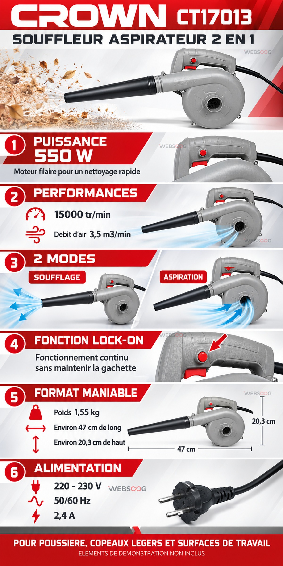 Souffleur Aspirateur CROWN CT17013 550W