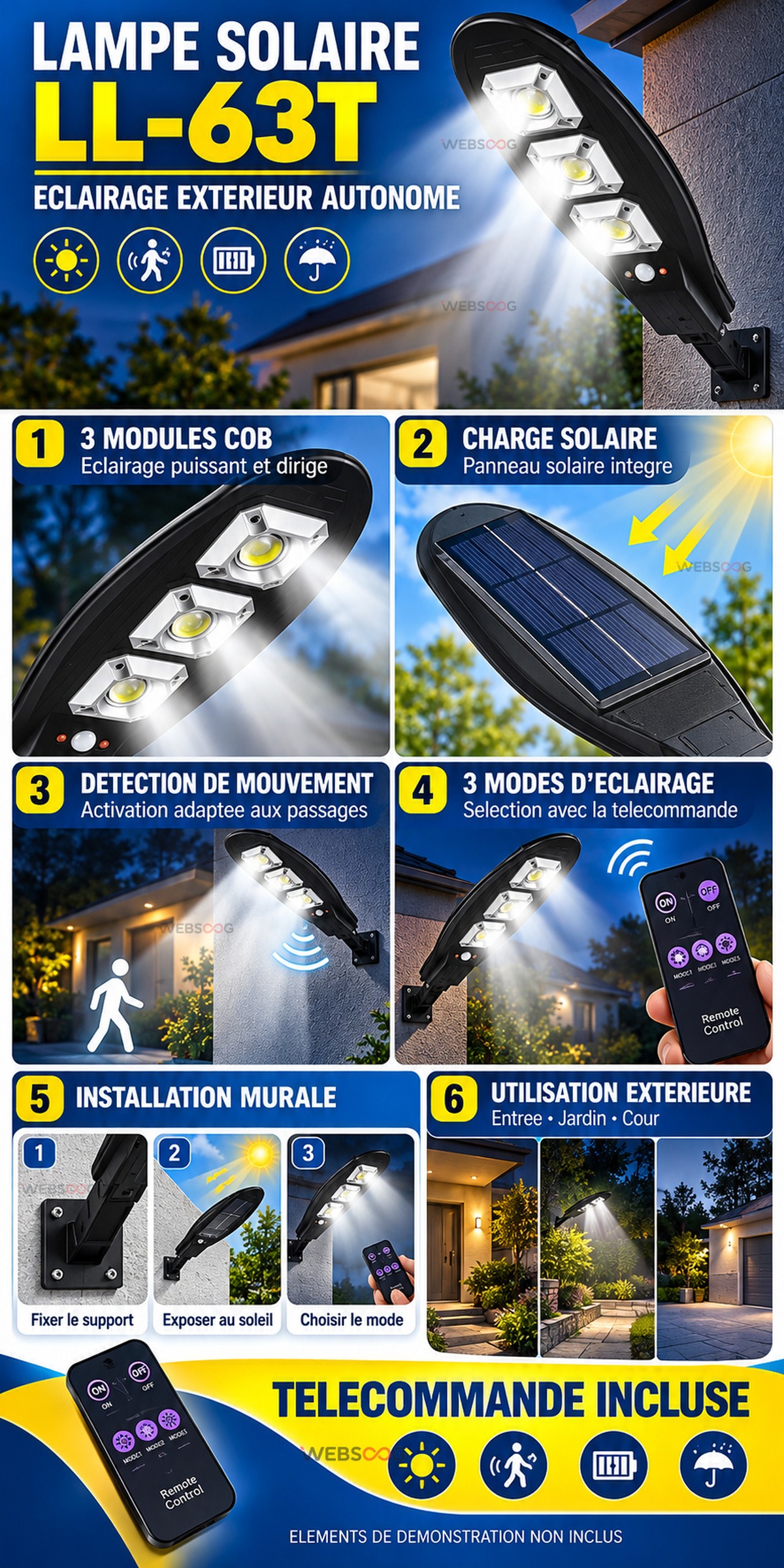 Lampe Solaire Exterieure LL 63T Avec Telecommande