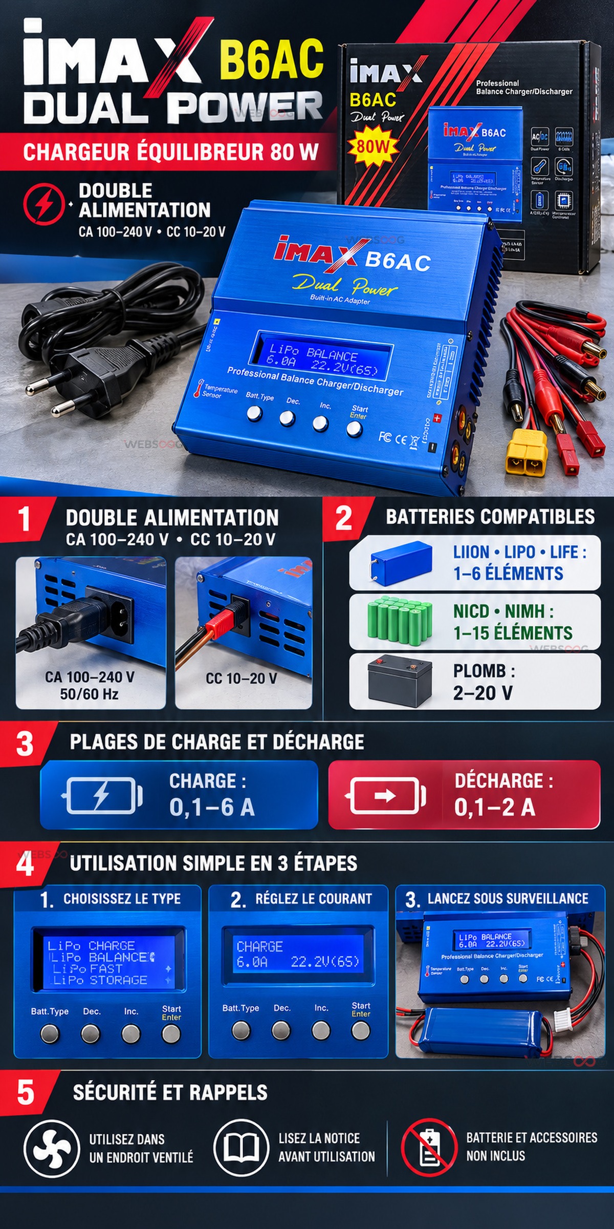 Chargeur Equilibreur iMAX B6AC 80W Dual Power