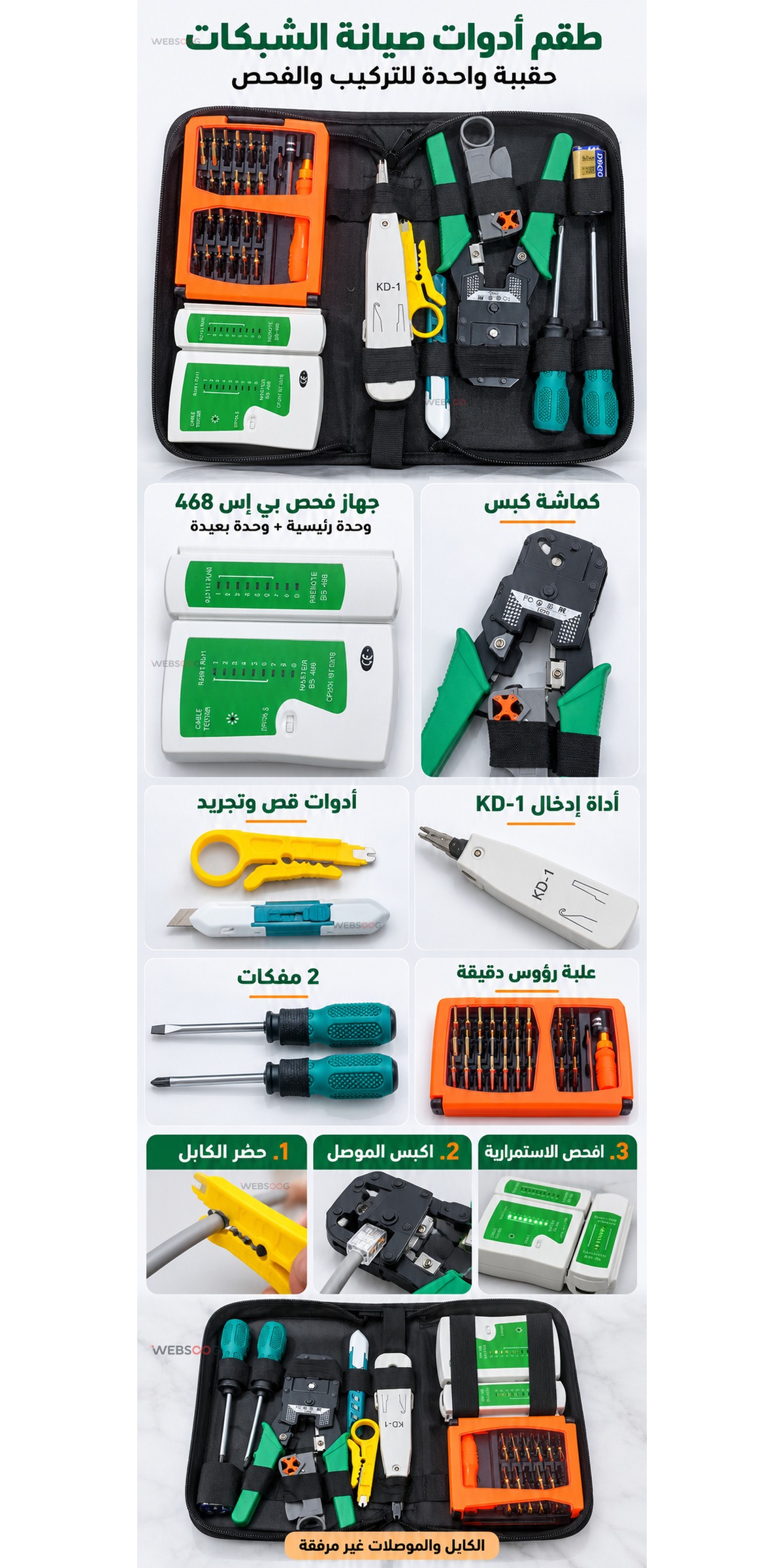 Kit Outils Reseau LAN avec Testeur RJ45 et Pince a Sertir 12en1